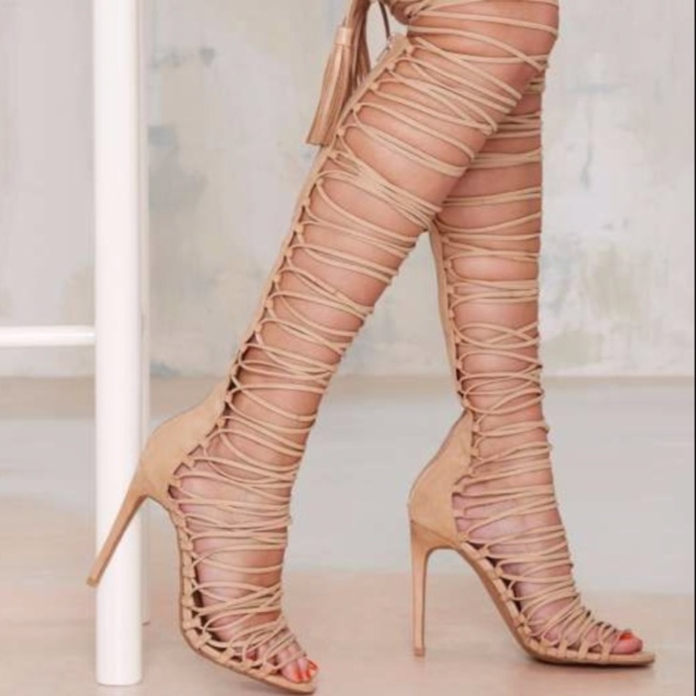 Jeffrey Campbell Advent Beige LaceUp Sandals - New